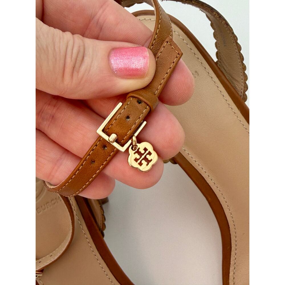 Tory Burch Marguerite Beaded Sandals Brown Leather Multi Size 7.5 Ankle Strap - Picture 12 of 16